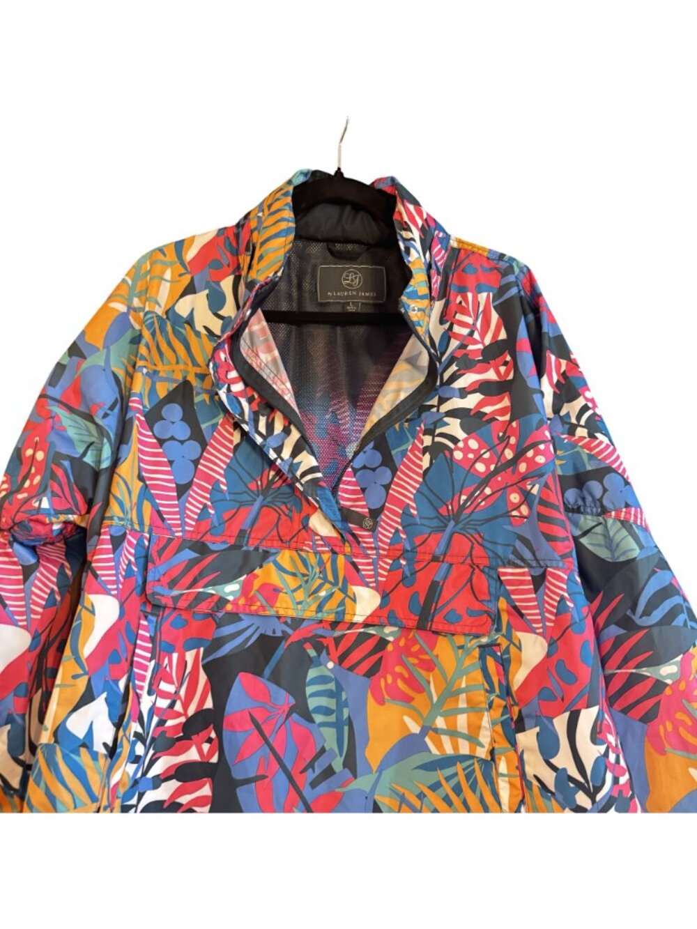 Lauren James Colorful Leaf Print Anorak Jacket Large Lightweight Rain Layer - Picture 2 of 8